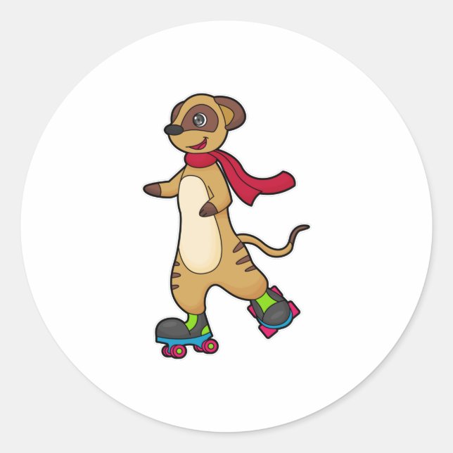 Meerkat als Skater mit Roller-Skaten Runder Aufkleber (Vorderseite)