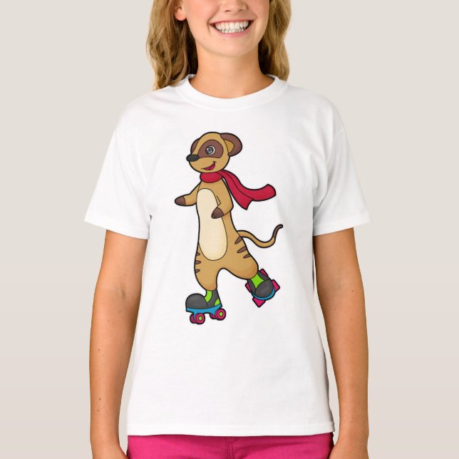 Meerkat als Skater mit Roller-Skaten T-Shirt (Vorderseite)