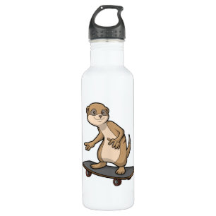 Meerkat als Skater mit Skateboard Edelstahlflasche
