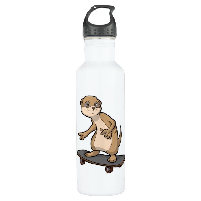 Meerkat als Skater mit Skateboard Edelstahlflasche (Vorderseite)