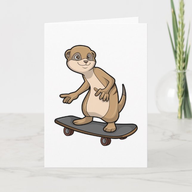 Meerkat als Skater mit Skateboard Karte (Vorderseite)