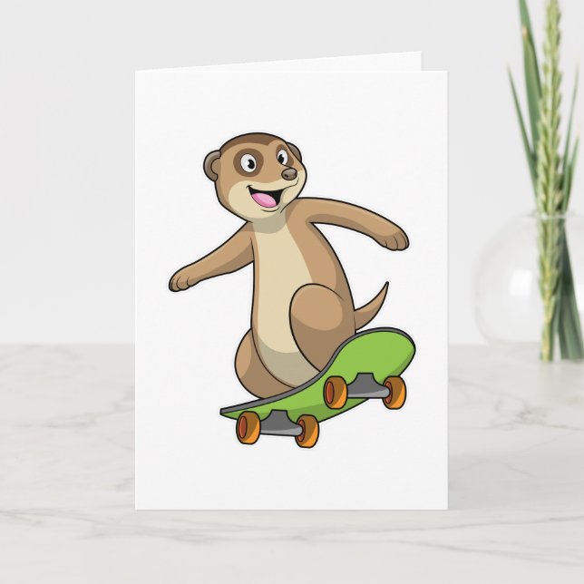 Meerkat als Skater mit Skateboard Karte (Vorderseite)