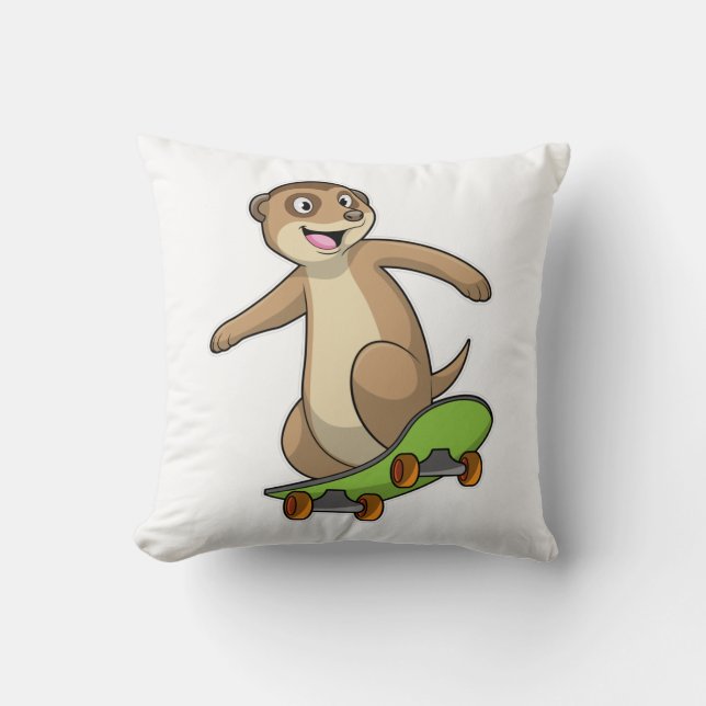 Meerkat als Skater mit Skateboard Kissen (Vorderseite)