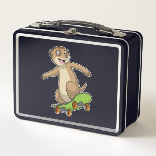 Meerkat als Skater mit Skateboard Metall Brotdose