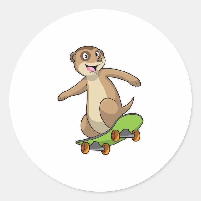 Meerkat als Skater mit Skateboard Runder Aufkleber (Vorderseite)