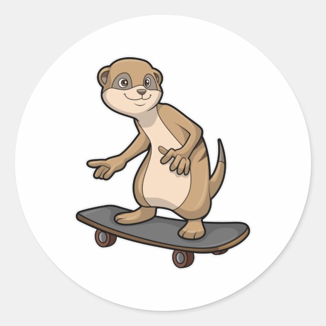 Meerkat als Skater mit Skateboard Runder Aufkleber (Vorderseite)