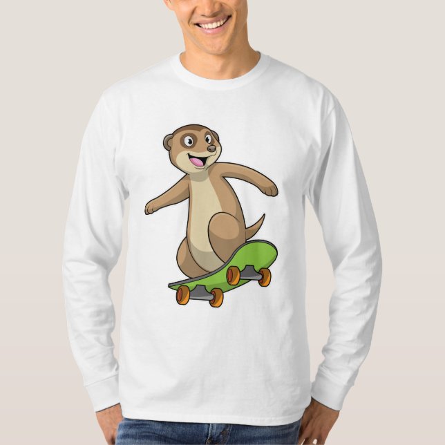 Meerkat als Skater mit Skateboard T-Shirt (Vorderseite)
