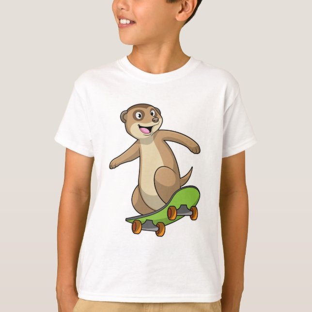 Meerkat als Skater mit Skateboard T-Shirt (Vorderseite)