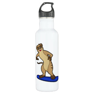 Meerkat als Snowboarder mit Snowboard Edelstahlflasche