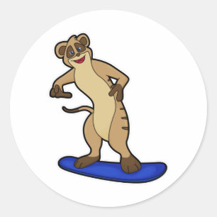 Meerkat als Snowboarder mit Snowboard Runder Aufkleber