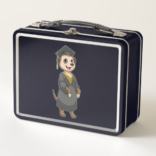 Meerkat als Student mit Diplom Metall Brotdose