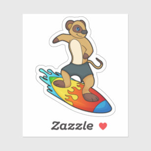 Meerkat als Surfer mit Surfboard Aufkleber