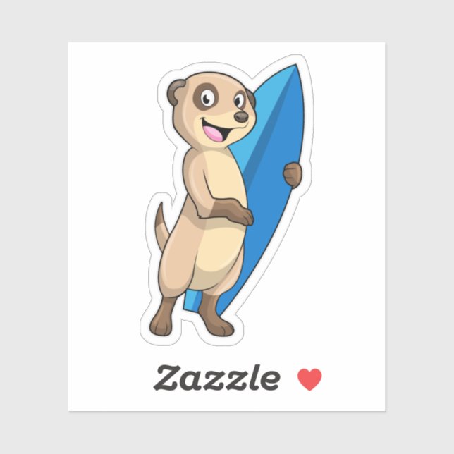 Meerkat als Surfer mit Surfboard Aufkleber (Blatt)