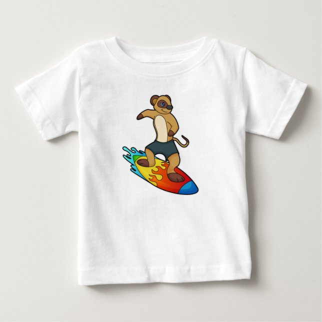 Meerkat als Surfer mit Surfboard Baby T-shirt (Vorderseite)