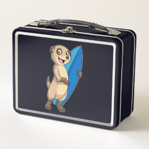 Meerkat als Surfer mit Surfboard Metall Brotdose