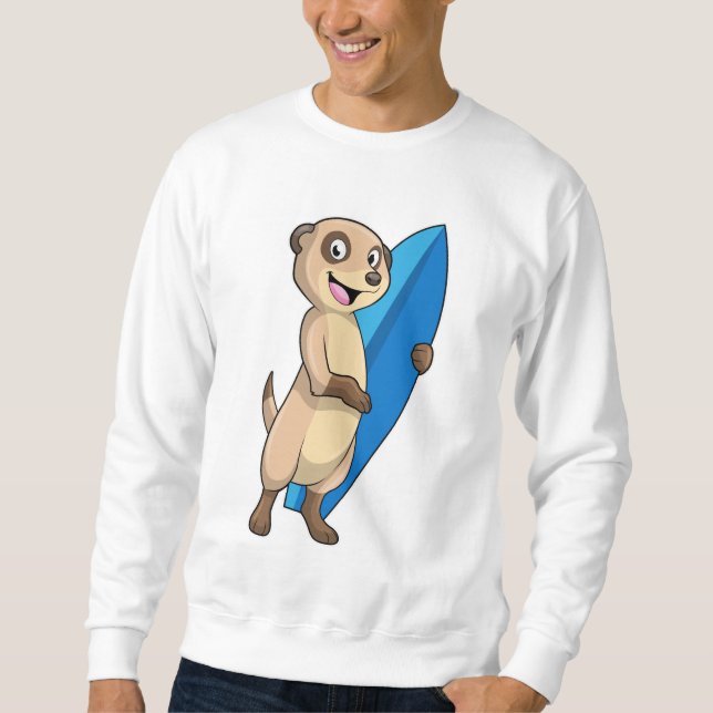 Meerkat als Surfer mit Surfboard Sweatshirt (Vorderseite)