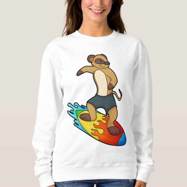 Meerkat als Surfer mit Surfboard Sweatshirt (Vorderseite)