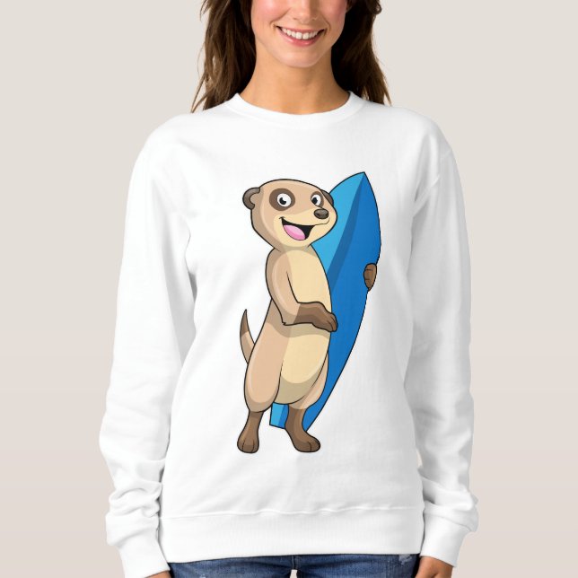 Meerkat als Surfer mit Surfboard Sweatshirt (Vorderseite)