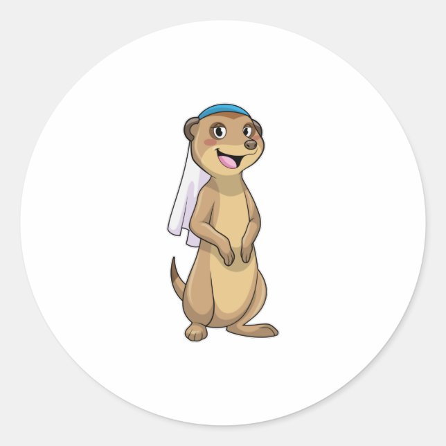 Meerkat as Bride with Veil Runder Aufkleber (Vorderseite)
