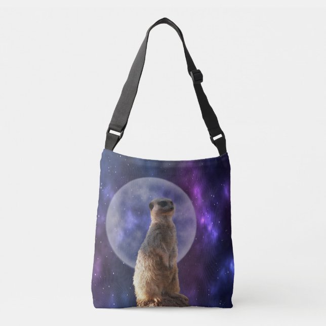 Meerkat auf Blue Moonlight Night Watch, Tragetaschen Mit Langen Trägern (Vorderseite)