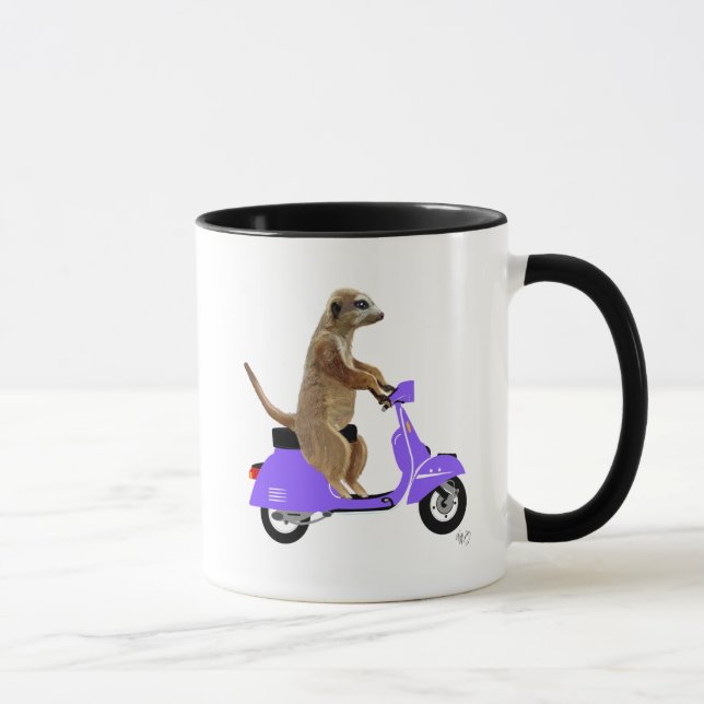 Meerkat auf Lilac Moped Tasse (Rechts)