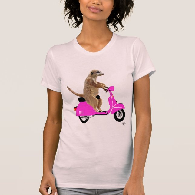 Meerkat auf rosa Moped T-Shirt (Vorderseite)
