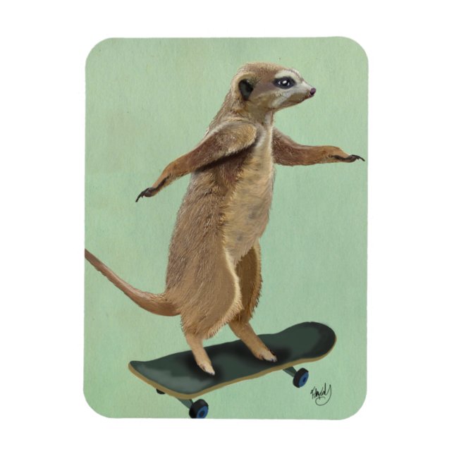 Meerkat auf Skateboard 3 Magnet (Vertikal)