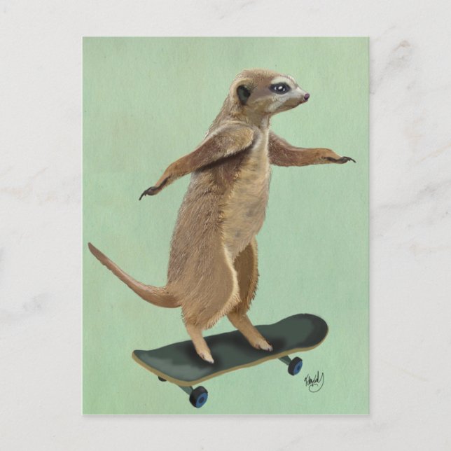 Meerkat auf Skateboard 3 Postkarte (Vorderseite)