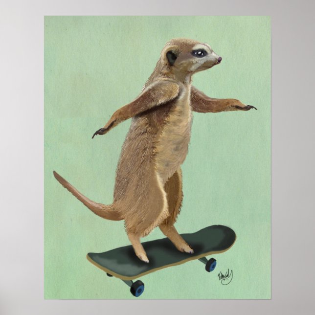 Meerkat auf Skateboard Poster (Vorne)