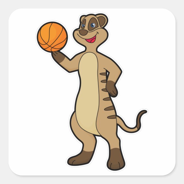 Meerkat bei Basketball Sports Quadratischer Aufkleber (Vorderseite)