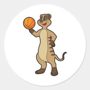 Meerkat bei Basketball Sports Runder Aufkleber