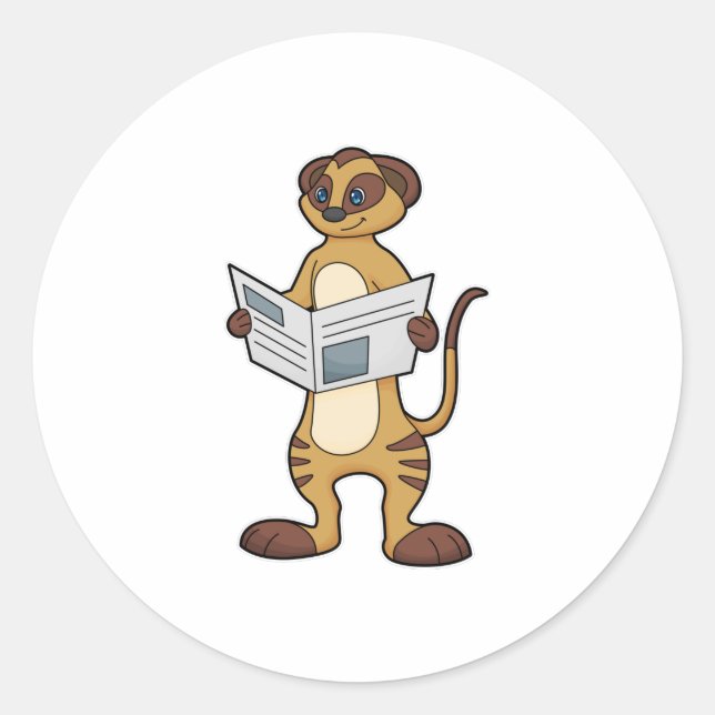 Meerkat bei Reading a Newspapier Runder Aufkleber (Vorderseite)