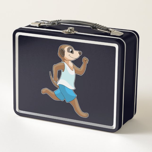 Meerkat beim Laufsport Metall Brotdose (Vorderseite)
