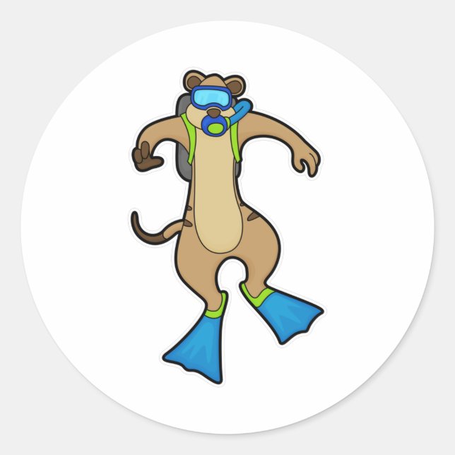 Meerkat beim Tauchen mit Schwimmbrille Runder Aufkleber (Vorderseite)