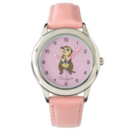 Meerkat Cartoon Einfache rosa Kinder Name Beobacht Armbanduhr