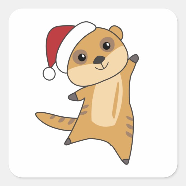 Meerkat Christmas Snow Winter Animals Quadratischer Aufkleber (Vorderseite)