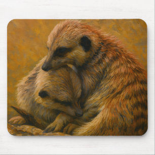 Meerkat Cuddle - erdgetönte Malerei auf wild leben Mousepad