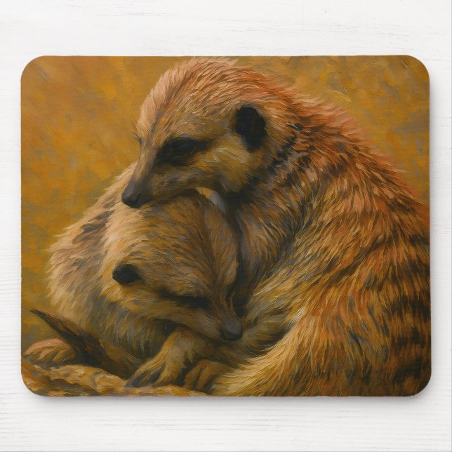 Meerkat Cuddle - erdgetönte Malerei auf wild leben Mousepad (Vorne)