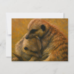 Meerkat Cuddle - erdgetönte Malerei auf wild leben Postkarte