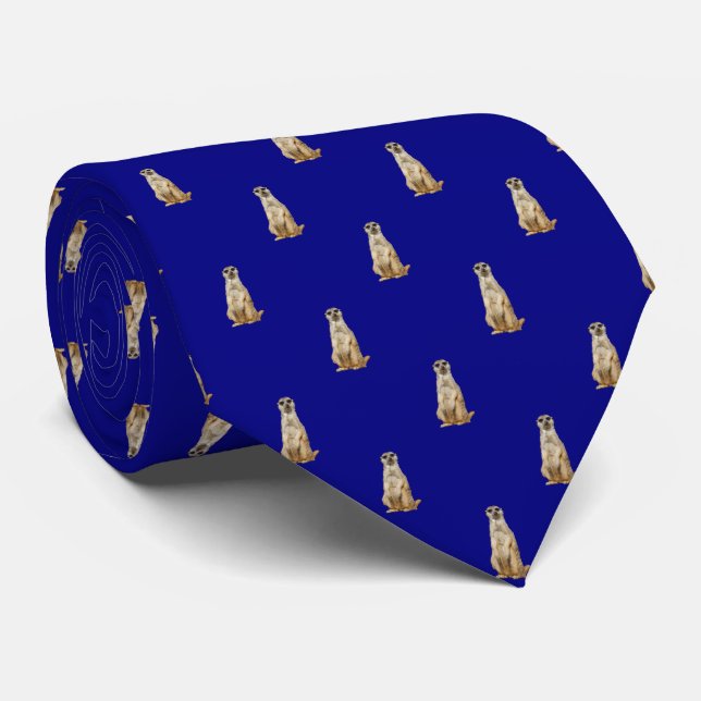 Meerkat Diamant-Muster auf Marine-Blau Krawatte (Gerollt)