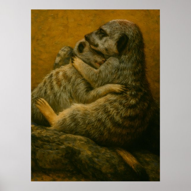 Meerkat Embrace - Heartfelt Wildlife Art Print Poster (Vorne)