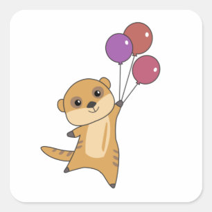 Meerkat fliegt mit Balloons-Niedlichen Tieren für  Quadratischer Aufkleber