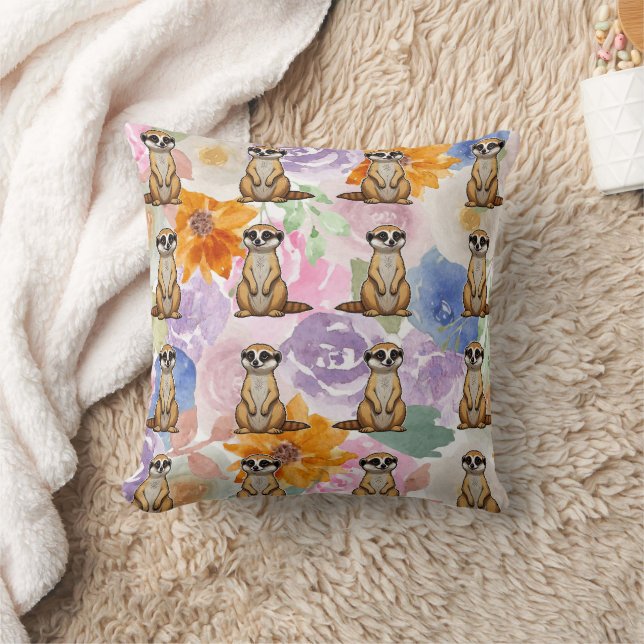 Meerkat Floral Hintergrund Muster Kissen (Decke)