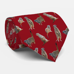 Meerkat Frenzy Tie Double Sided Print (Burgundy) Krawatte