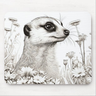 Meerkat Friedlich Nature Prairie Sketch Zeichnend  Mousepad