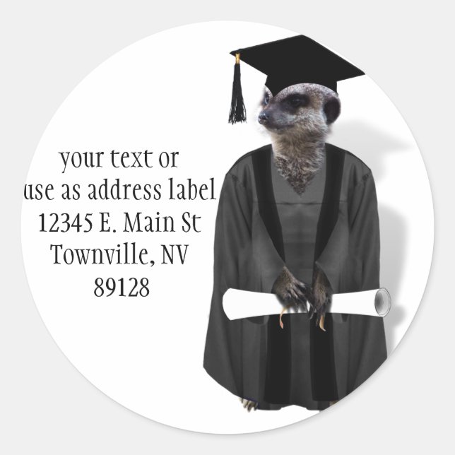 Meerkat Graduate W/Gray Gown & Black Sash Runder Aufkleber (Vorderseite)