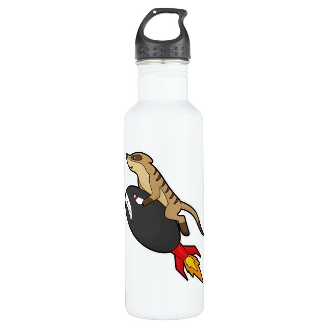 Meerkat im Flug mit Rakete Edelstahlflasche (Vorderseite)