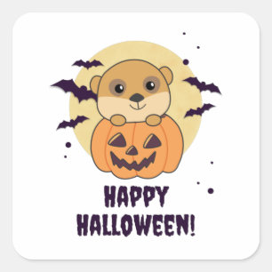 Meerkat in Pumpkin Cute Animals Happy Halloween Quadratischer Aufkleber