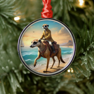 Meerkat Jockey auf einem Meerkat Pferd, Ornament Aus Metall