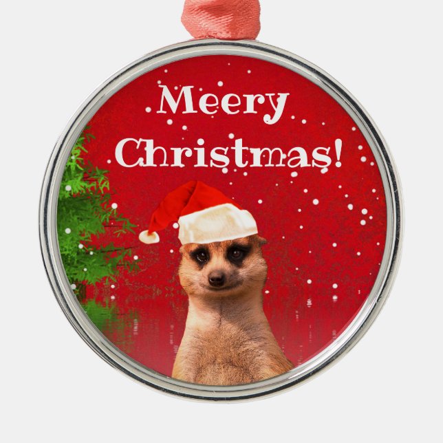 Meerkat Meery Weihnachtslustige Ornament Aus Metall (Vorne)